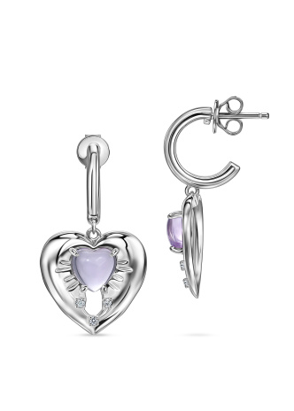 Серьги сердца с аметистами rose de France и бриллиантами