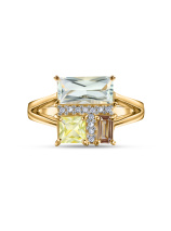 Кольцо с празиолитом, раухтопазом, лимонным кварцем и бриллиантами