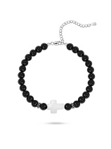 Браслет с ониксами и кварцем