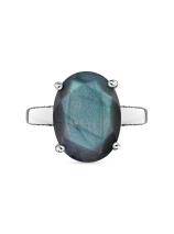 Кольцо с жемчужным лабрадоритом и шпинелью