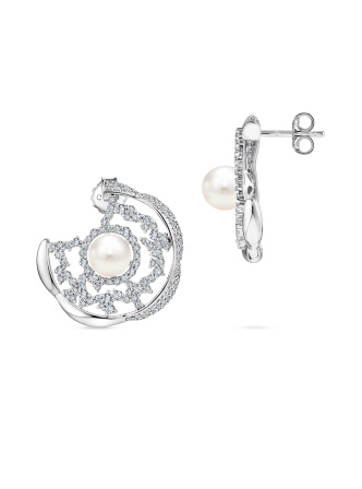 Серьги с жемчугом и фианитами