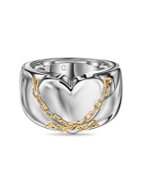 Кольцо сердце с позолоченными цепями