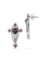 Серьги с бриллиантом, гранатами и ониксами