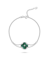 Браслет с бриллиантом и малахитом клевер