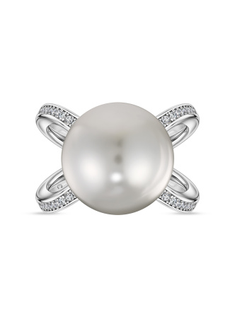 Кольцо с имитацией жемчуга и фианитами