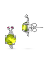 Серьги улитки с перидотами и рубинами